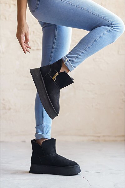 MODAADAM Γυναικείες κοντές μπότες από γούνα Getto - Μαύρο