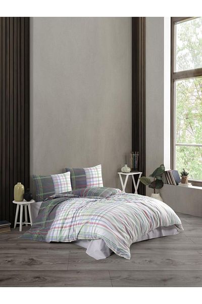 Kristal Grey Plaid Single Duvet Cover Set