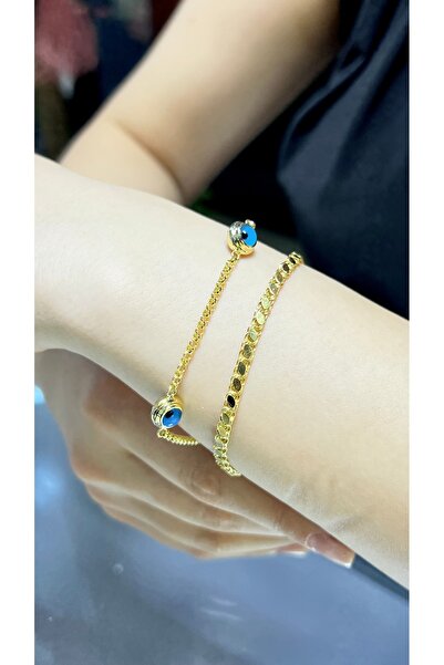 kuyumcu nurettin 4 gr (GRAM) Göz Bileklik & Pullu Bileklik 2'li Kombin Bileklik Künye 14 Ayar Altın