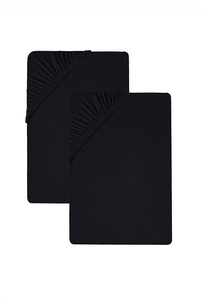 COTENCONCEPT Black Plain Cotton Single Elastic Fitted Combed Cotton Bed Sheet 2-Piece 140x200 cm