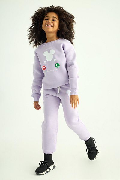 zepkids Crew Neck Long Sleeve Lilac Color Girl's Two Piece Set
