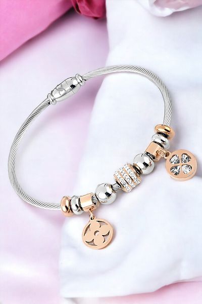 Daniel Klein Rose Colored 100% Stainless Steel Women's Bracelet - Handcuffs Model DKKBLK2002C3