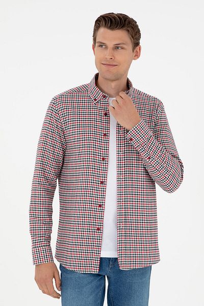U.S. Polo Assn. Червена мъжка риза с дълъг ръкав 50297479-VR030