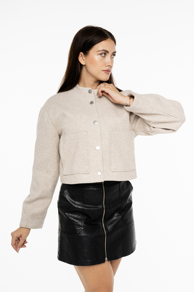 Galistore Crop kaşe bomber çıtçıtlı cepli unisex