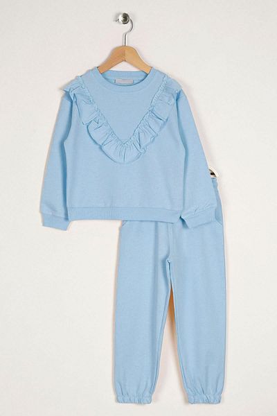 zepkids Costum dublu pentru fetiță, cu gât roșu, cu mânecă lungă, cu volan, detaliat