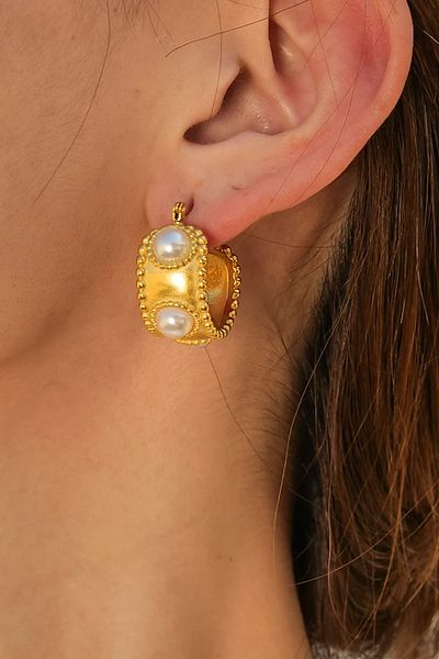 New Obsessions Vintage σκουλαρίκια κρίκοι - επιχρυσωμένα με πέρλες και χοντρά