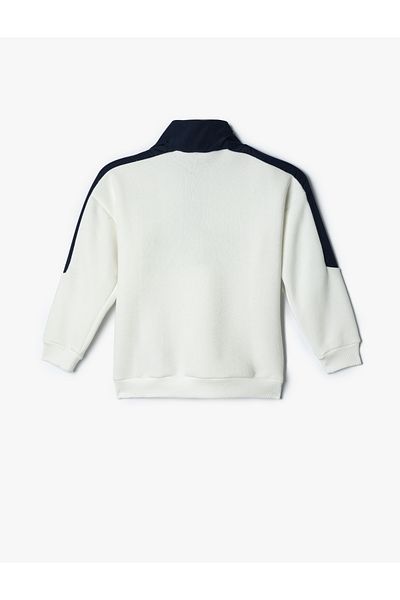 Koton Long Sleeve Printed Ribbed Sweatshirt with Stand Collar and Half Zipper