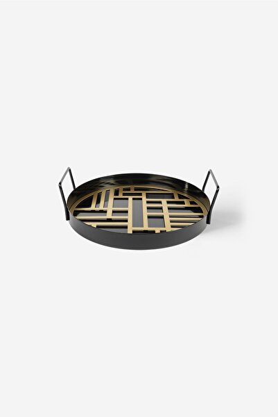 Rarart Concept Siyah & Gold Metal Sunum Tepsisi - Modern Servis Tepsisi - Daphne