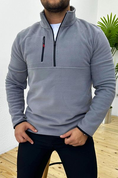 VİP LOKAL Дебел зимен суитшърт от сив полар с цип