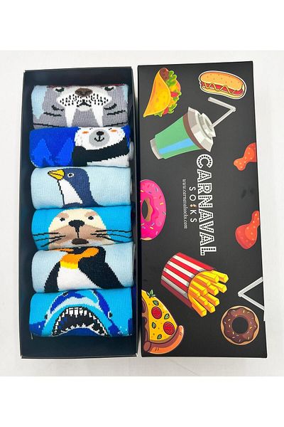 CARNAVAL SOCKS Комплект от 6 чорапи с шарки на морски и ледникови животни
