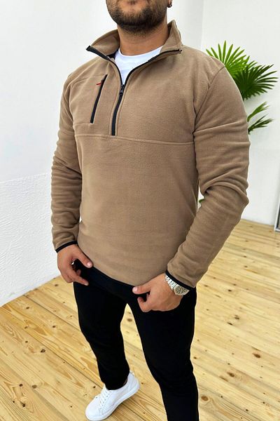 VİP LOKAL Дебел зимен суитшърт с цип в кафяво