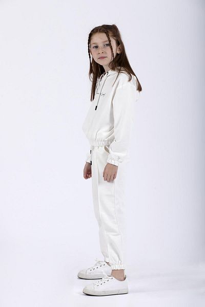 zepkids Ecru Girl's Hooded Long Sleeve Flowers Leaf Printed Double Set