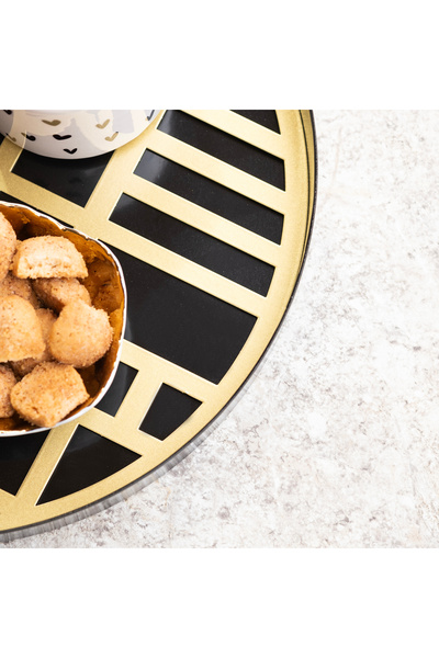 Rarart Concept Siyah & Gold Metal Sunum Tepsisi - Modern Servis Tepsisi - Daphne