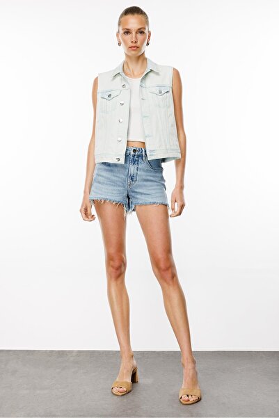 Denim Trip Trucker Slim Crop Fit Açık İndigo Kadın Jean Yelek