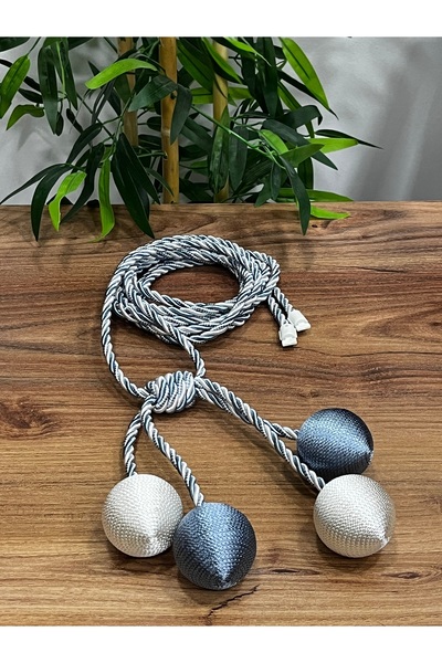 Aftor Tekstil 1. Kalite İp Sarım 4 Toplu Tavan Braçol- Kornişe Toplama Perde Aksesuarı (1 Adet) / Açık Mavi-Krem