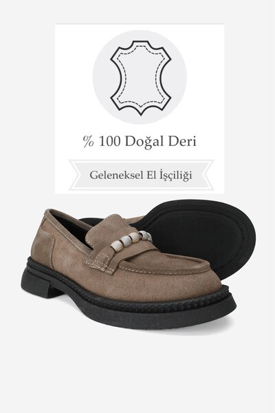 TUNAELLİ KADIN VİZON SÜET HAKİKİ DOĞAL DERİ 36-41 NUMARA LOAFER AYAKKABI