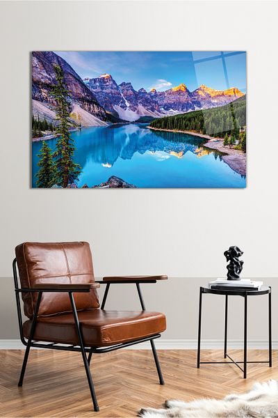 Vosevu Pictură pe sticlă cu peisaj de munte verde natură, decor modern pentru biroul de acasă, cadou, decorare de perete, sticlă rezistentă la spargere