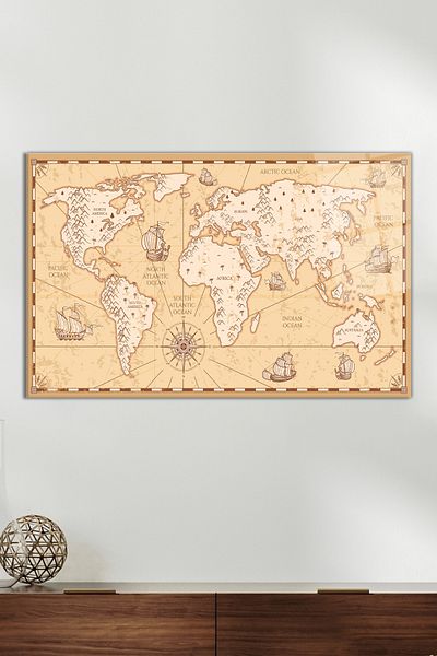 Vosevu Historical World Map Glass Painting, Modern Home Office Decor, Gift Wall Decoration, Unbreakable Glass