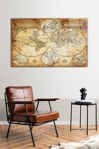 Vosevu Historical Old World Map Glass Painting, Modern Home and Office Decor, Gift Wall Decoration