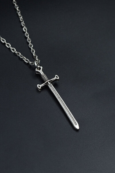 Had Safha Kılıç Gümüş Kaplama Unisex Düz Zincir Kolye kod 853