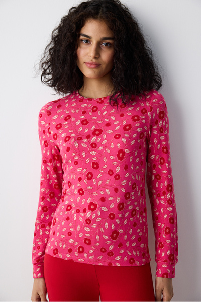 Penti Bloom Printed Fuşya Termal Pijama Üstü