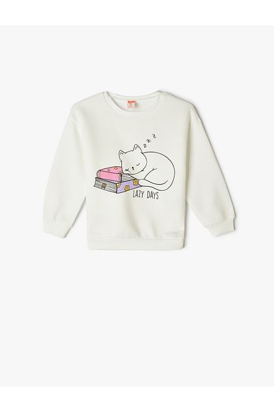 Koton Mikina s dlouhým rukávem Cat Printed - Crew Neck Raised