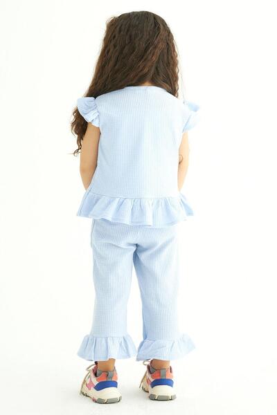 zepkids Crew Neck Short Sleeve Waffel Pacifier Frilly Double Suit Baby Blue Color Girl's Double Suit