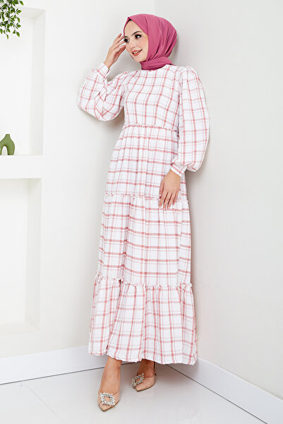 ModaMerve Pink Hijab Dress - Elastic Waist, Model 1515Hbs932-M