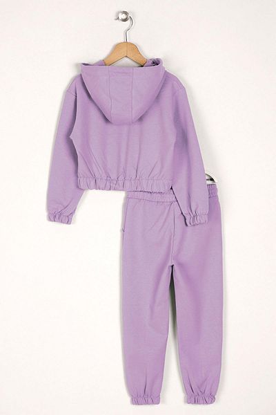 zepkids Hooded Long Sleeve Daisy Flowers Leaf Printed Lilac Color Girls' Two-Piece Set