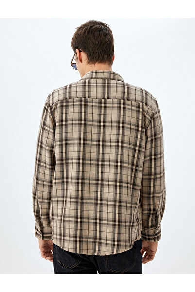 Koton Braun kariertes Herren-Erwachsenenhemd 5WAM60121HW