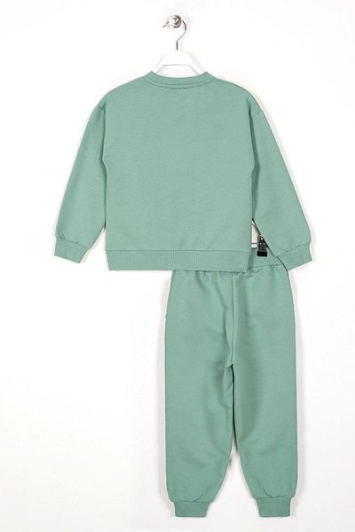 zepkids Costum dublu pentru fetiță, cu gât crew, cu mânecă lungă, culoare verde, cagla