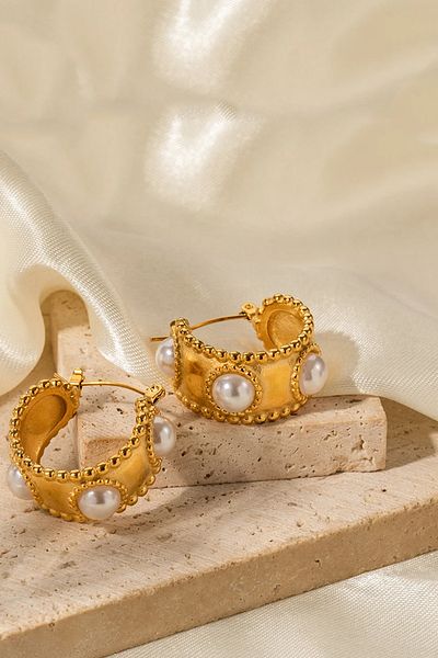 New Obsessions Vintage σκουλαρίκια κρίκοι - επιχρυσωμένα με πέρλες και χοντρά