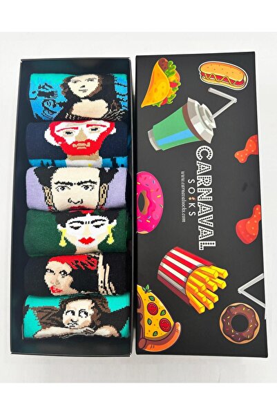 CARNAVAL SOCKS 6'lı Sanatsal Yüzler Desenli Çorap Seti