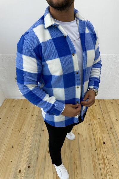VİP LOKAL Kalın Kışlık Mavi Ekose Polar Gömlek