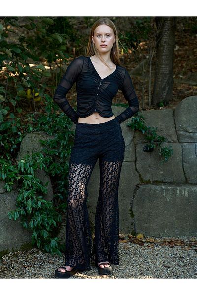 Juste Wide Leg Long Patterned Lace Trousers
