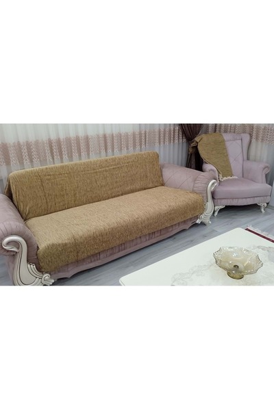 Mandaş Şönil El Dokuma Kolsuz Koltuk Örtüsü (3+3)-Bej