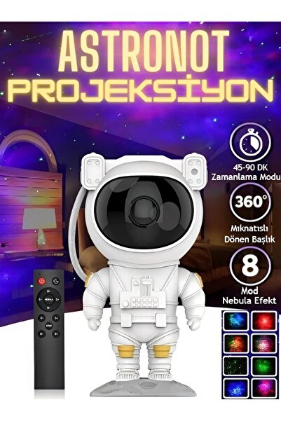 nextbuy Astronot Projektör Gece Masa Lambası Galaxy Gökyüzü Star Projeksiyon Kumandalı Samanyolu Aydınlatma