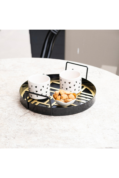 Rarart Concept Siyah & Gold Metal Sunum Tepsisi - Modern Servis Tepsisi - Daphne