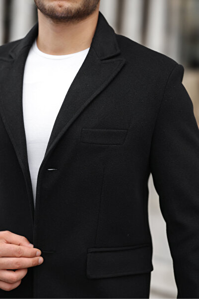 Jaglion Ανδρικό παλτό με ανοιχτό γιακά με χαλαρή εφαρμογή, αντιανεμικό μακρύ μαύρο παλτό με κουμπιά