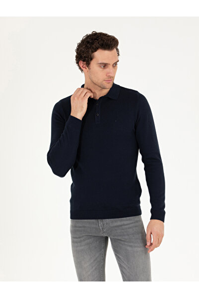 Cacharel Lacivert Slim Fit Polo Yaka Basic Triko Kazak 50257384-VR033