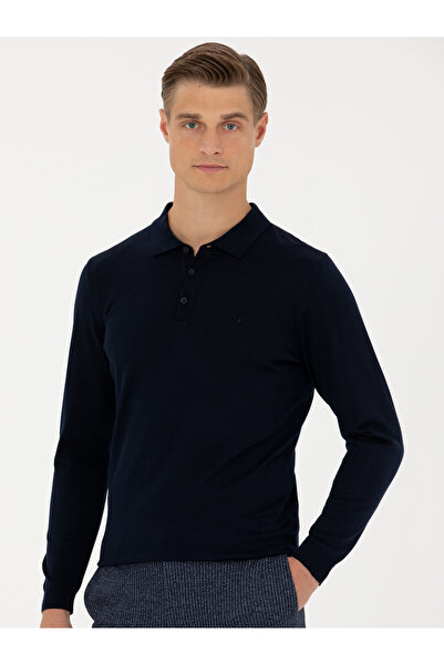 Cacharel Lacivert Slim Fit Polo Yaka Basic Triko Kazak 50270169-VR033
