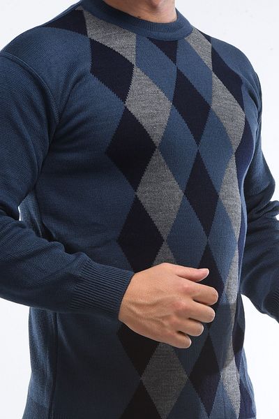 HEDEFNUR TEKSTİL Guler Tricotat Oțel - Pulover Tată Tricotaj cu Motiv Argyle