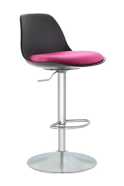 Bürocci Nadya Bar Sandalyesi - Pembe Deri - Metal Ayaklı Bar Taburesi - 9537s...