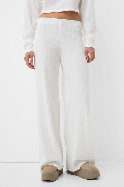 Bershka Wide-leg ribbed soft touch trousers