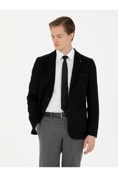 Cacharel Siyah Slim Fit Yün Karışımlı Klasik Ceket 50272714-VR046
