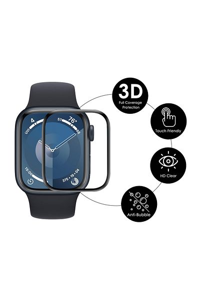 Fibaks Apple Watch Series 10 42mm Compatible Full Covering Curved Black Framed Watch Screen Protector