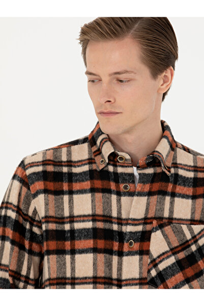 Cacharel Kiremit Comfort Fit Kareli Oduncu Gömlek 50273391-VR031