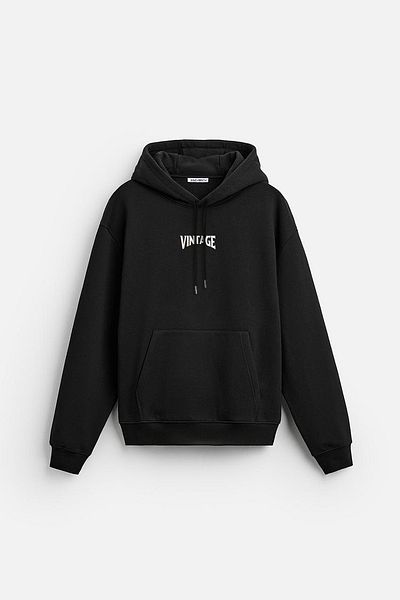 Butik Trend We Hooded Kangaroo Pocket Vintage Printed Sweatshirt