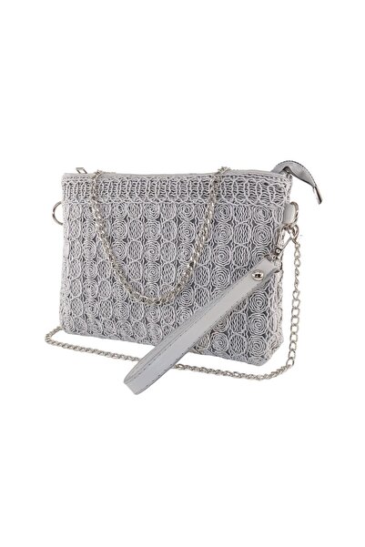 KEEBA Сіра плетена сумочка та клатч - вечірня та святкова сумочка, ручна та плечова сумочка