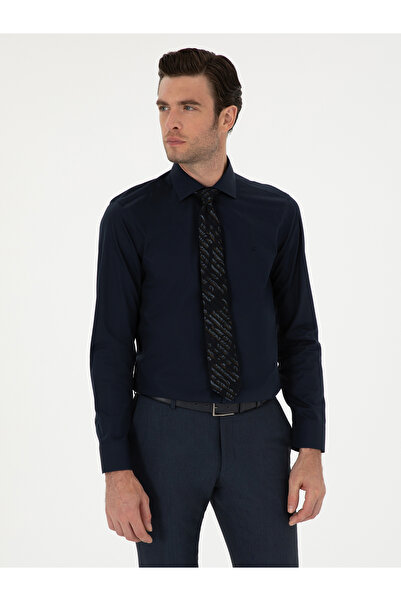 Cacharel Lacivert Slim Fit Pamuk Klasik Gömlek 50294755-VR033